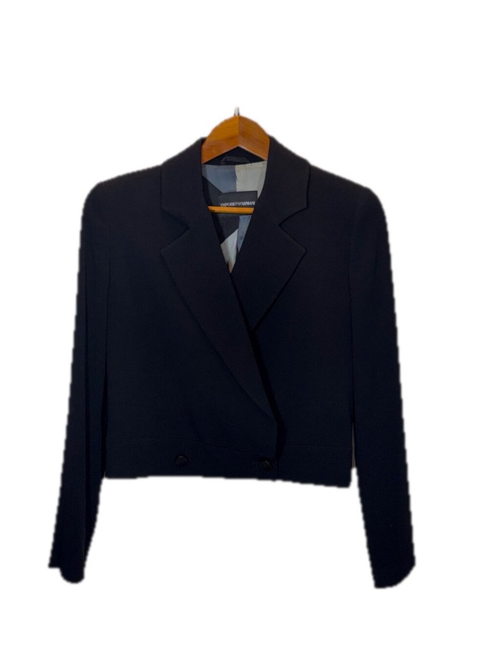 Emporio Armani Women's Black Wool Blazer Jacket Size 46 Collared